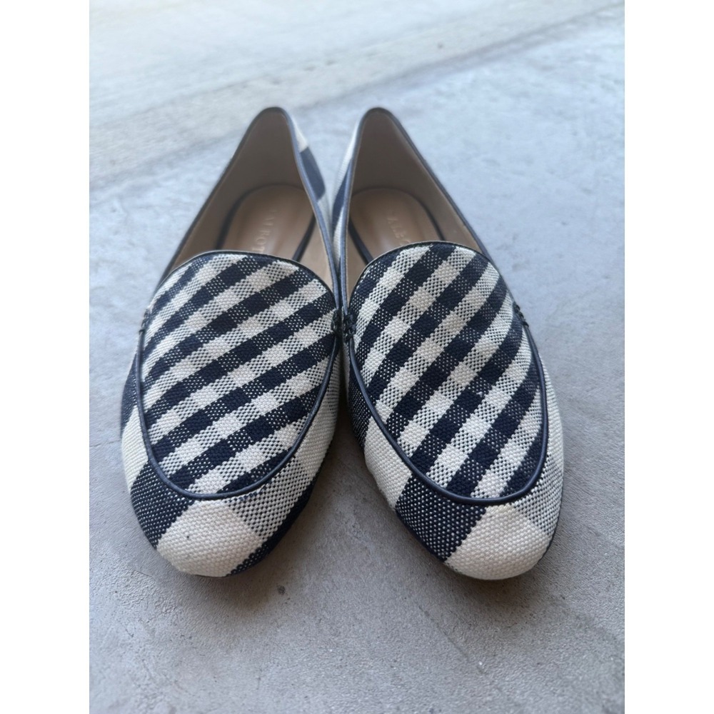 Talbots Ryan Slip On Flats Women's 7.5M Indigo Ivory Plaid Checked Leather Soles - Picture 2 of 5